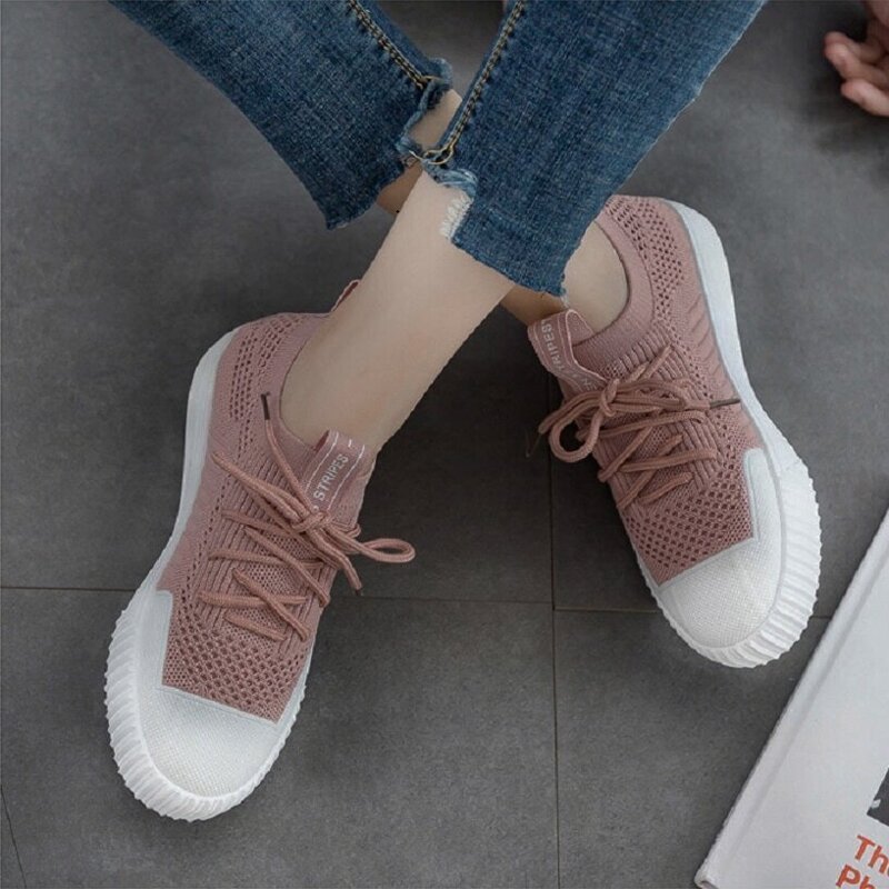 

Lace-up Front Knit Trainers, Pink