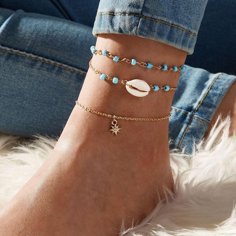 

Shell & Star Decor Chain Anklet 3pcs, Gold