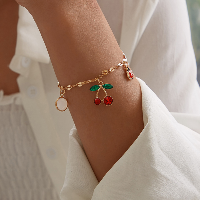 

New Year Cherry & Ladybug Decor Chain Bracelet 1pc, Multicolor