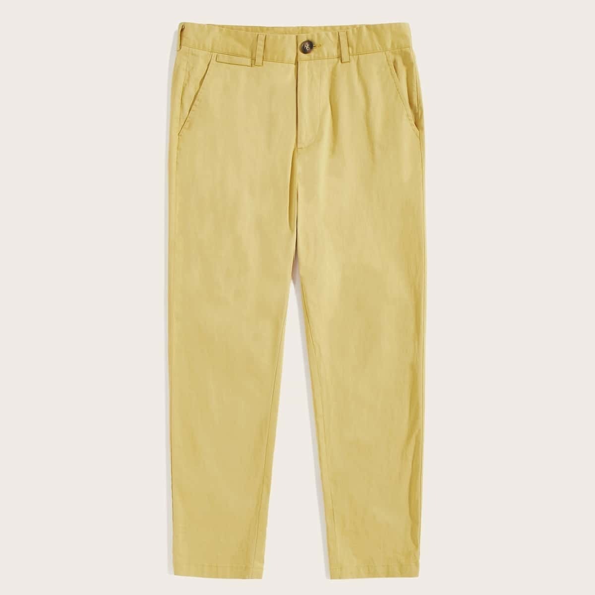 

Guys Button Fly Slant Pocket Solid Pants, Yellow pastel