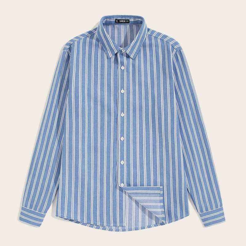 

Guys Button Front Striped Shirt, Blue