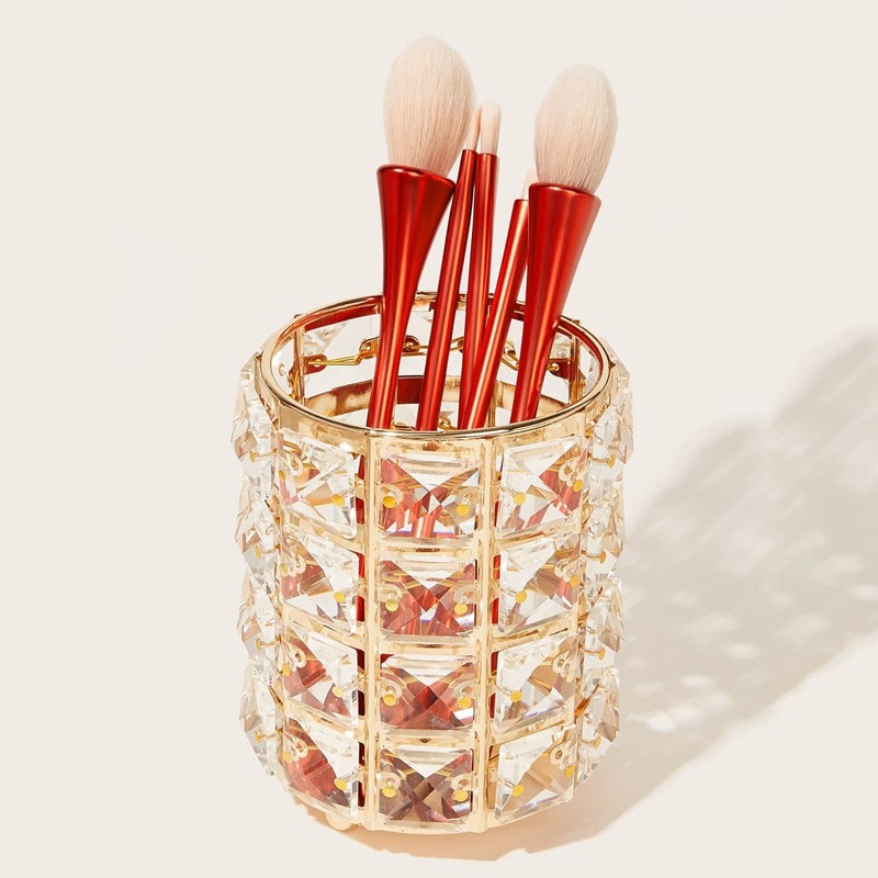 

Geometric Design Makeup Brush Bucket, Gold