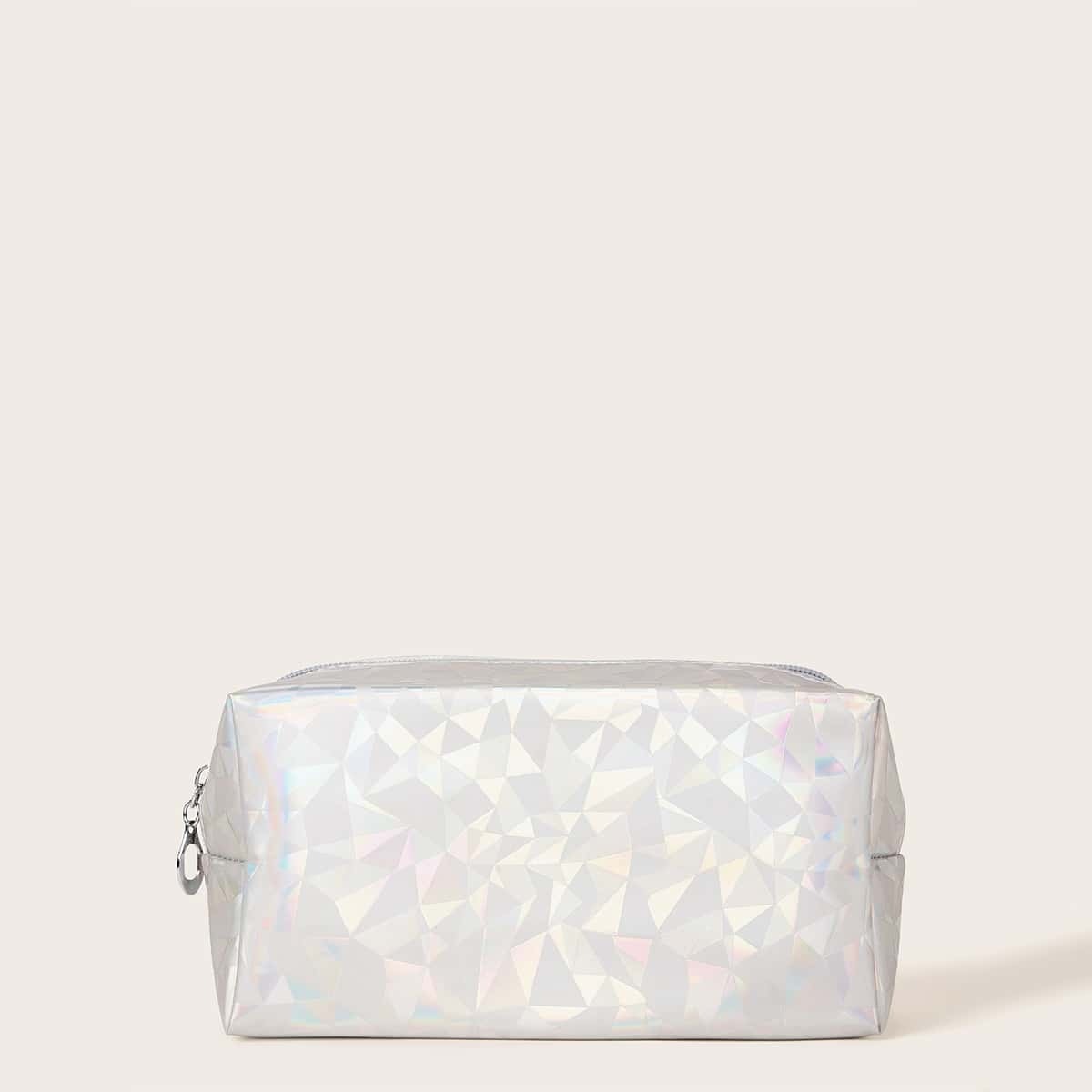 

Geometric Pattern Makeup Bag, Silver