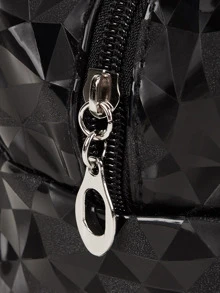 Geometric Pattern Makeup Bag - Black - View 3