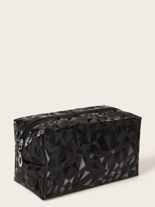 Geometric Pattern Makeup Bag - Black - View 2