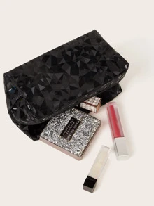 Geometric Pattern Makeup Bag - Black - View 4
