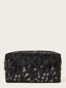 Geometric Pattern Makeup Bag - Black - View 1