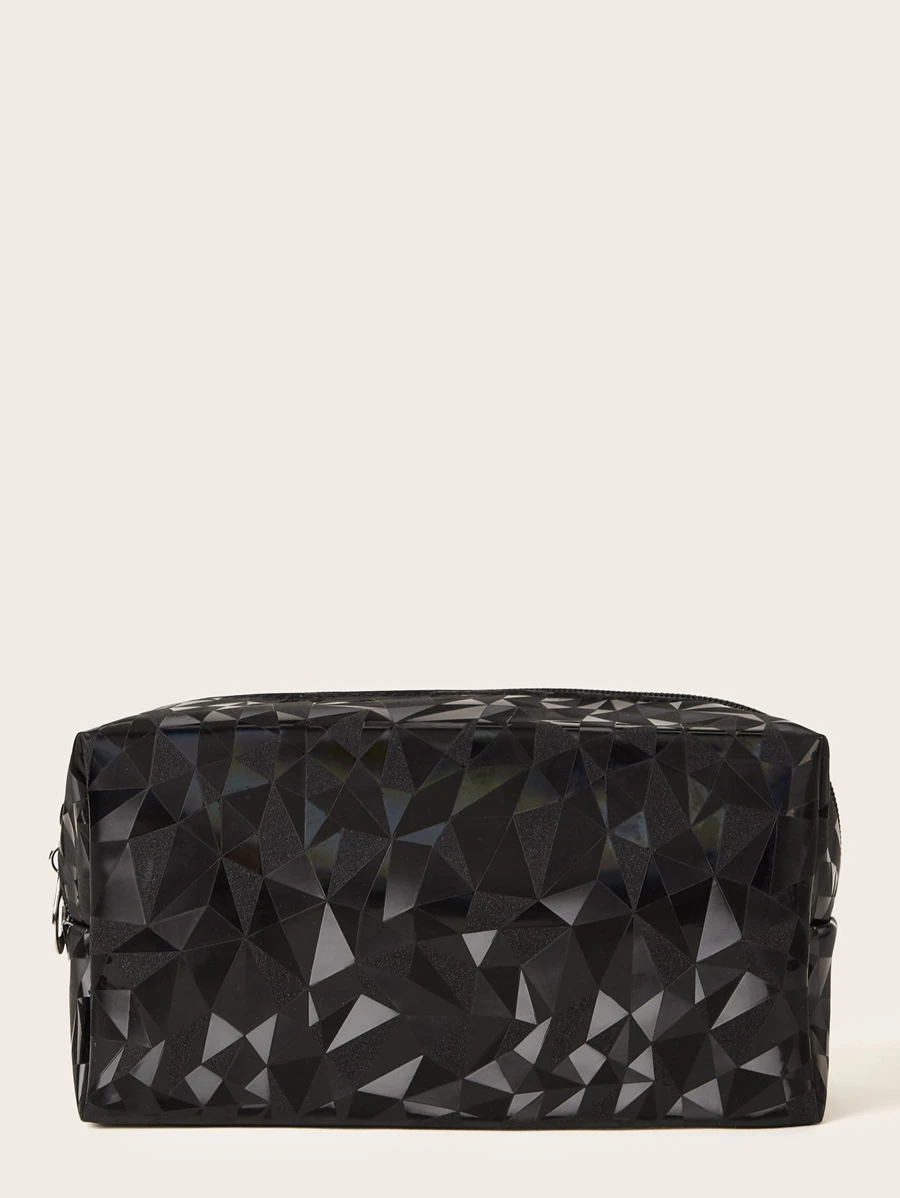 Geometric Pattern Makeup Bag - Black - View 1