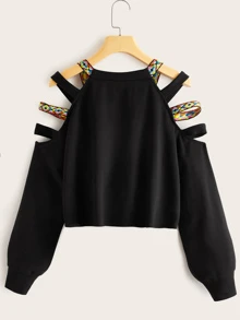 SHEIN Pullover de hombro con abertura - Negro - Ver 2