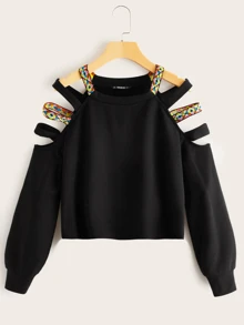 SHEIN Pullover de hombro con abertura - Negro - Ver 1