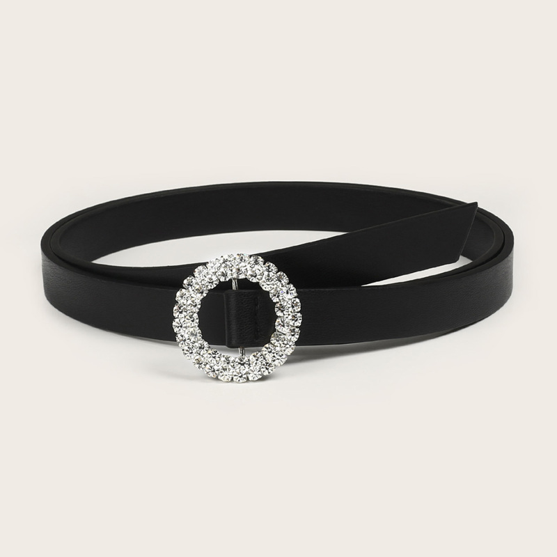 

Rhinestone Engraved O-ring Buckle Belt, Black