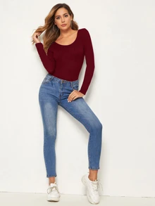 SHEIN Essnce Enfärgad figurnära topp - Bourgogne - Visa 3