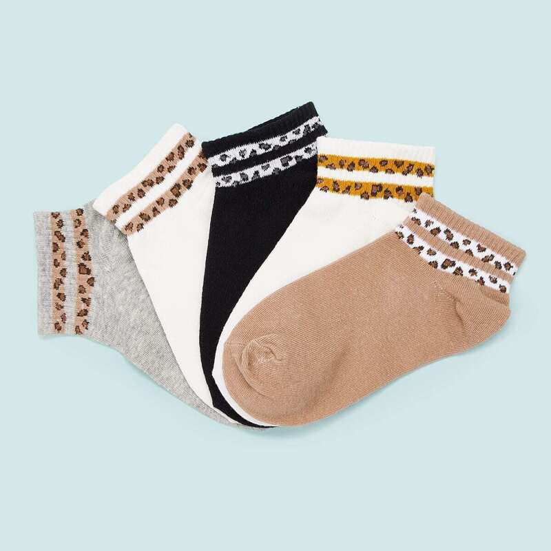 

Leopard Trim Ankle Socks 5pairs, Multicolor