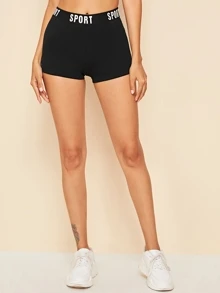 Muchica Leggings Lá thư màu đen Thể thao - màu đen - Xem 5