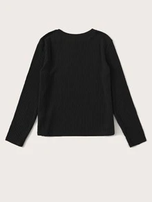 SHEIN Essnce Camiseta unicolor tejida de canalé - Negro - Ver 2