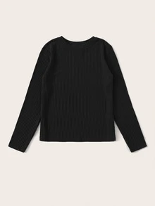 SHEIN Essnce Camiseta unicolor tejida de canalé - Negro - Ver 5