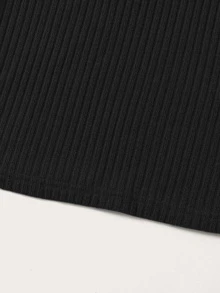 SHEIN Essnce Camiseta unicolor tejida de canalé - Negro - Ver 4