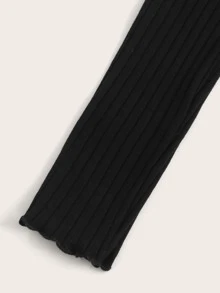 SHEIN EZwear Off Shoulder Lettuce Trim Letter Embroidery Top - Black - View 5