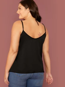 SHEIN BAE Plus Draped Neck Satin Cami Top - Black - View 2