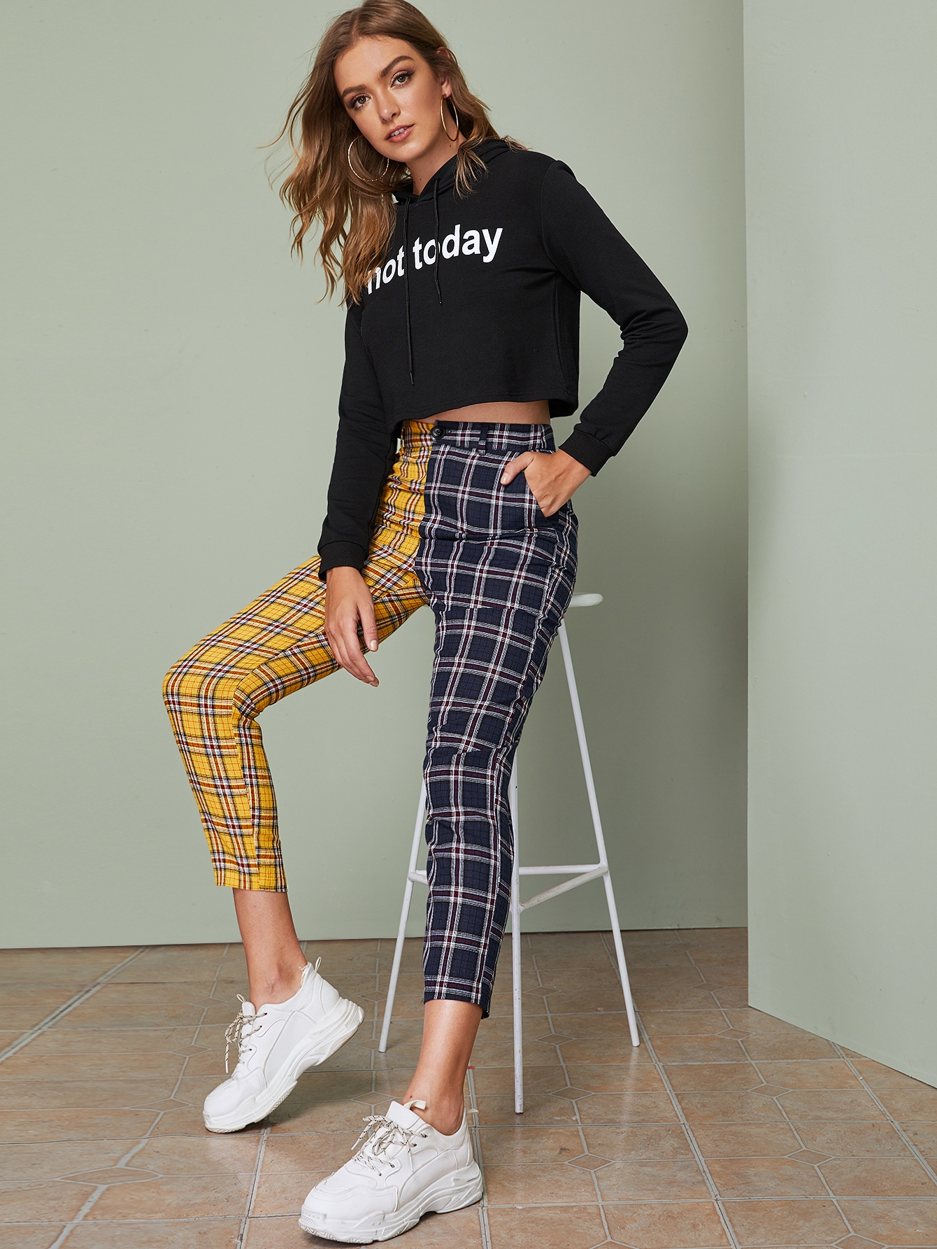 two tone plaid pants