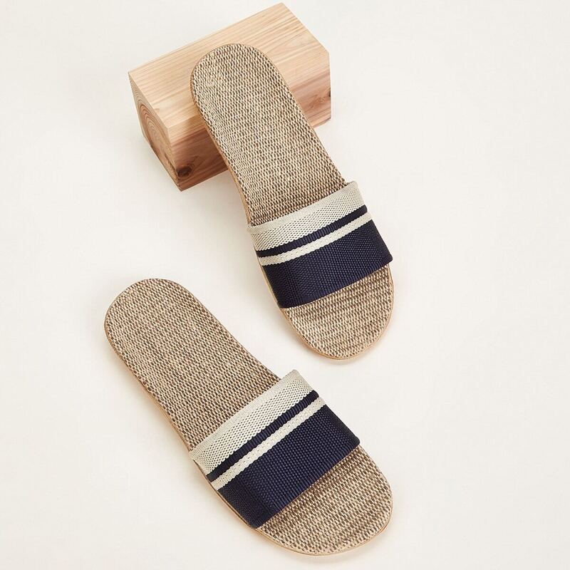

Guys Striped Linen Slippers, Navy