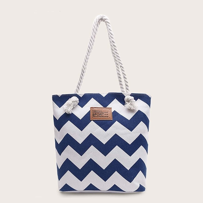 

Chevron Print Tote Bag, Blue