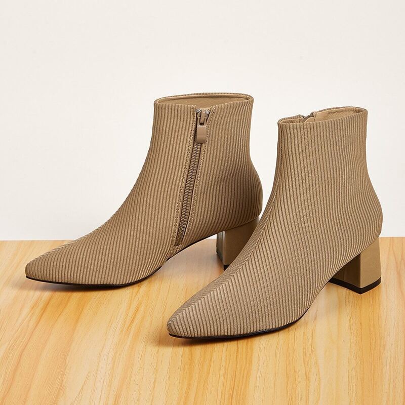 

Point Toe Side Zip Ankle Boots, Apricot