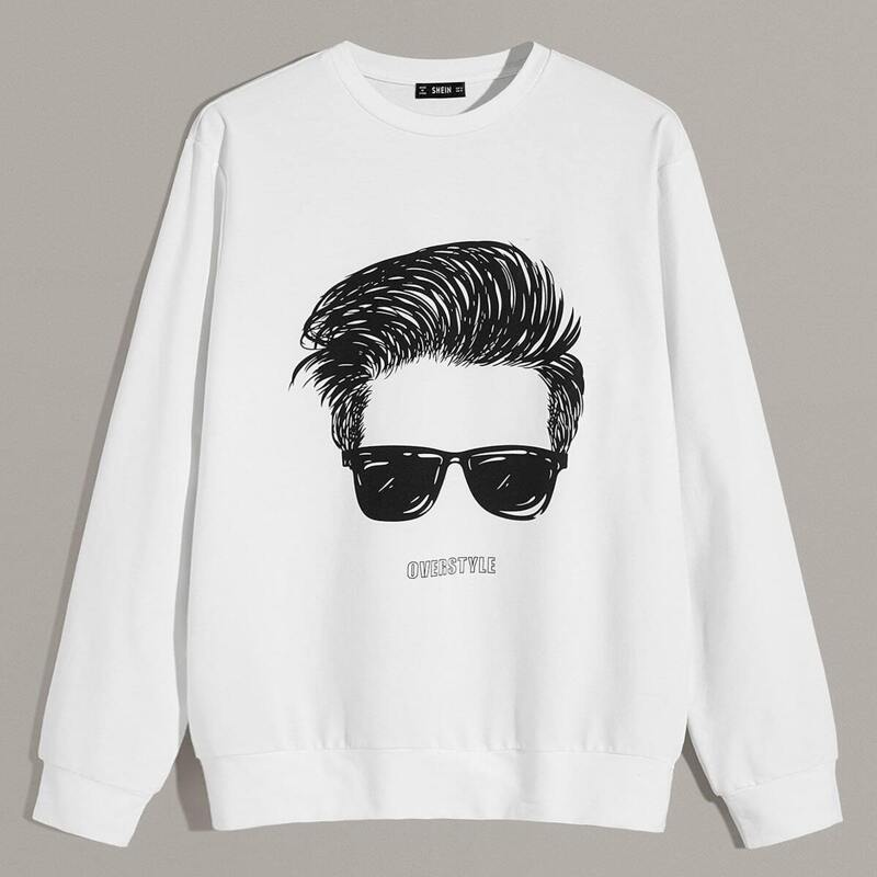 

Guys Figure and Letter Print Pullover, White