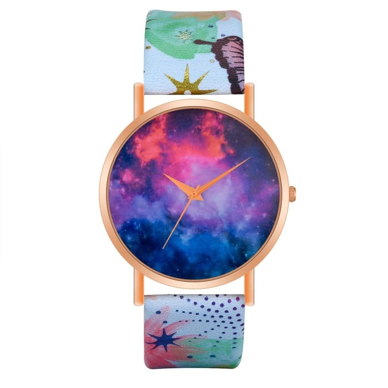 

PU Strap Starry Sky Round Dial Quartz Watch