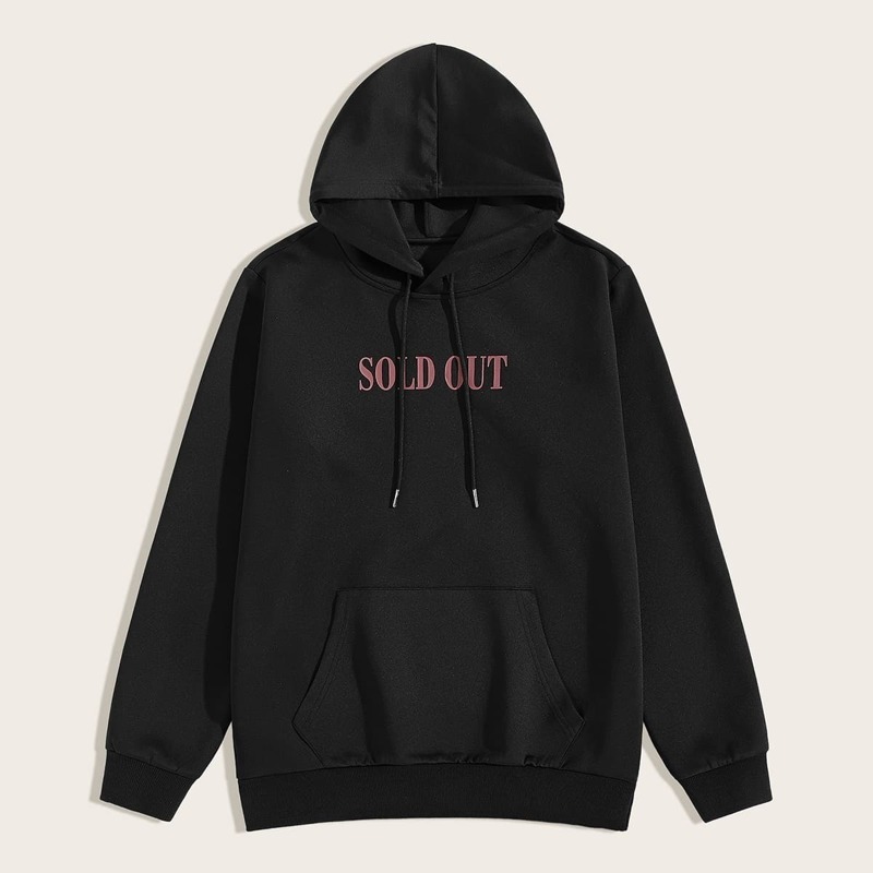 

Guys Letter Print Drawstring Hoodie, Black