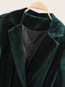Dual Pocket Velvet Belted Blazer - Dark Green - View 3