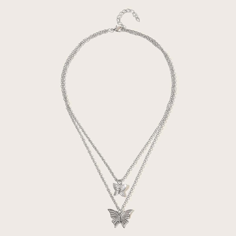 

Butterfly Charm Layered Necklace, Silver