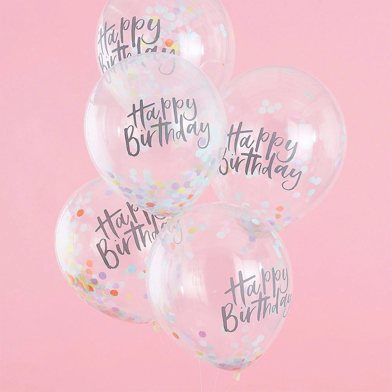 

5pcs Letter Print Confetti Balloon, White