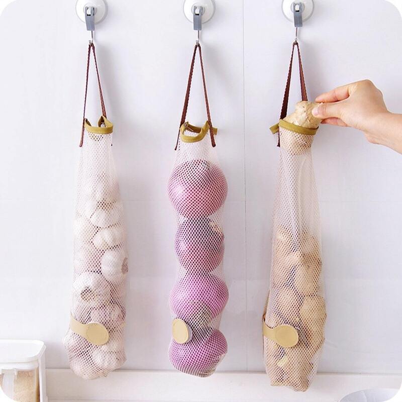 

1pc Kitchen Mesh Hanging Storage Bag, White