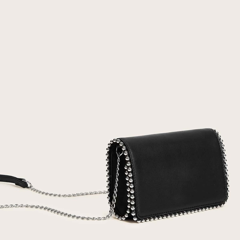 

Rivet Trim Decor Crossbody Bag, Black
