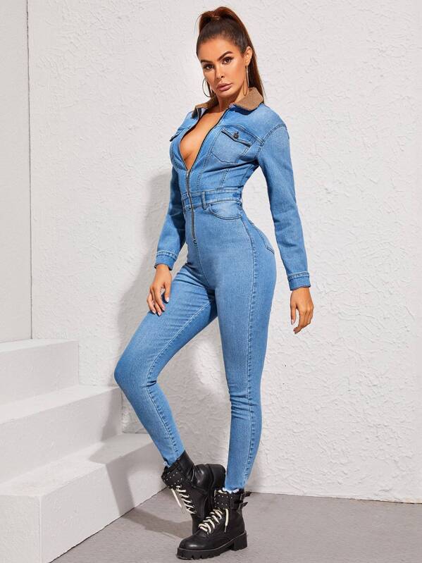 fitted denim jumpsuit uk