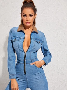 fitted denim jumpsuit uk