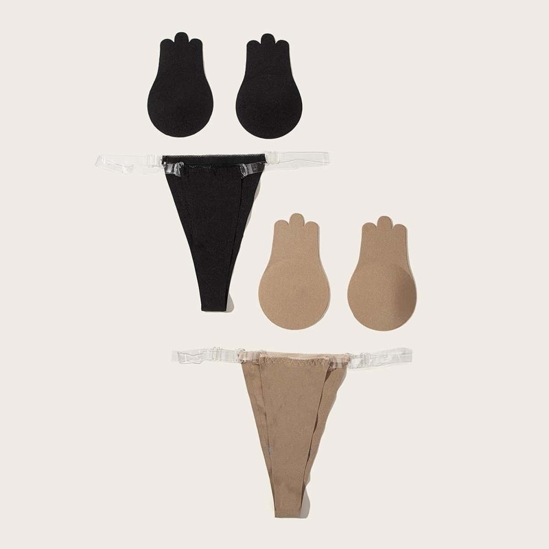 

2Pcs Self Adhesive Bra With Thong Lingerie Set, Multicolor