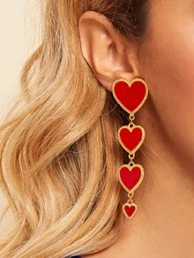 1 par de pendientes elegantes de estilo europeo con corazón rojo de metal, pendientes colgantes con forma de corazón de moda, adecuados para San Valentín