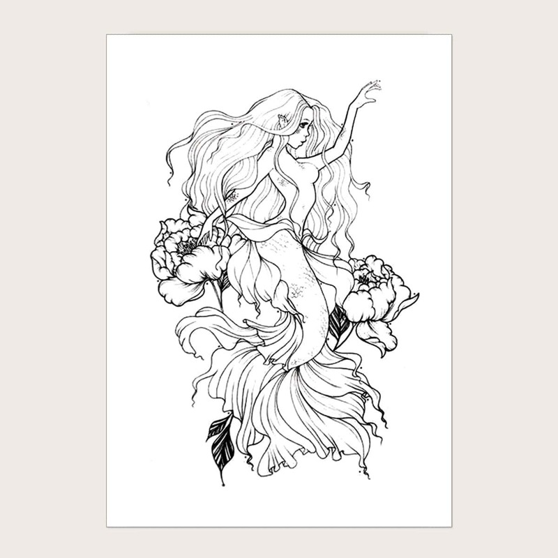 

1sheet Girls Pattern Tattoo Sticker, Black
