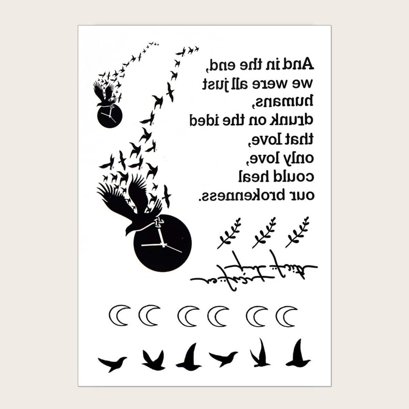 

1sheet Moon & Bird Pattern Tattoo Sticker, Black