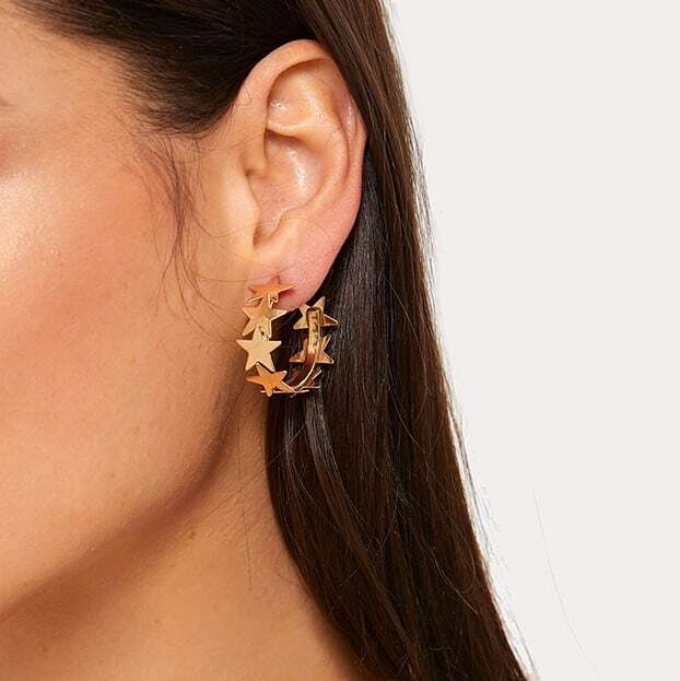 

Star Decor Hoop Earrings 1pair, Gold