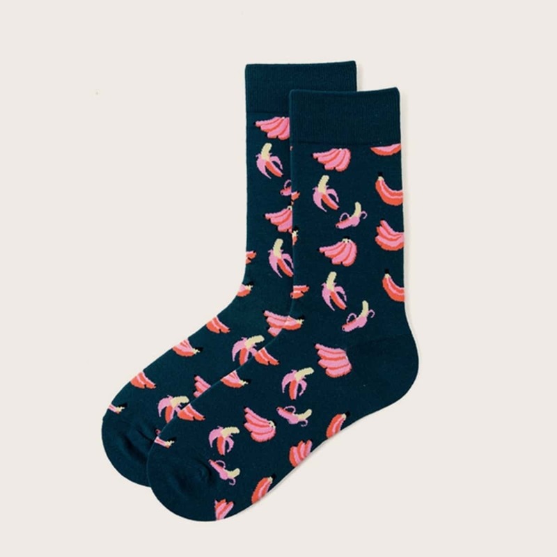 

1pair Guys Banana Pattern Socks, Multicolor