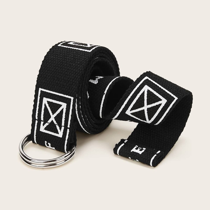 

Geometric Pattern Ribbon Belt, Black
