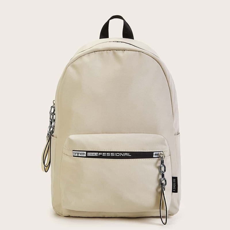 

Letter Graphic Zip Front Nylon Backpack, White