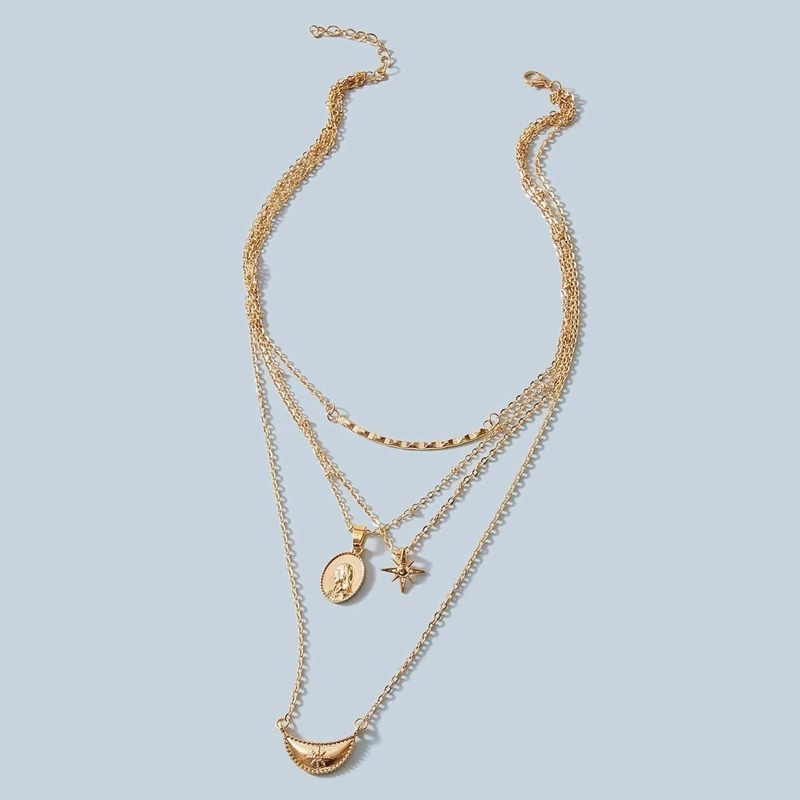 

Coin & Star Charm Layered Necklace 1pc, Gold