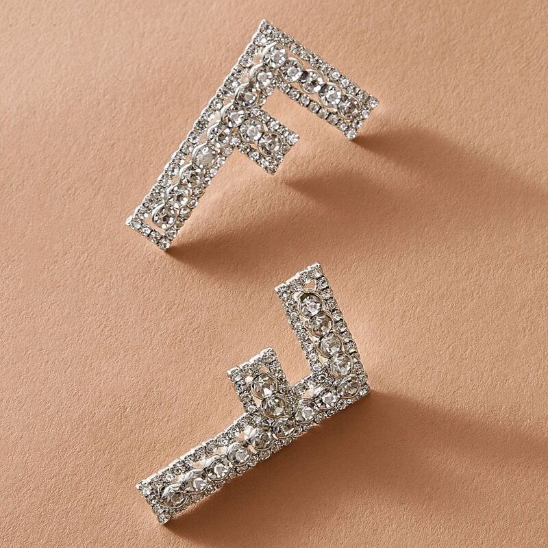 

1pair Rhinestone Letter F Design Stud Earrings, Silver