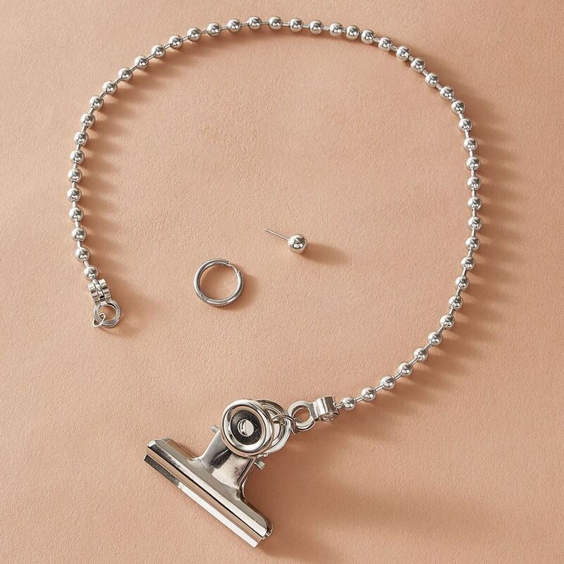 

1pair Note Pad Clip Decor Long Strip Mismatched Earrings, Silver