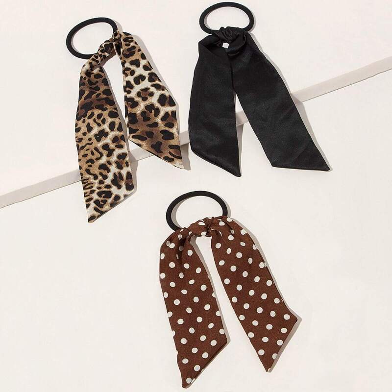 

3pcs Polka Dot & Leopard Pattern Hair Tie, Multicolor