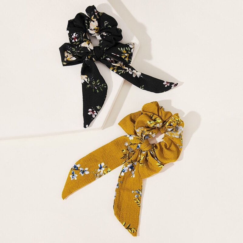 

2pcs Floral Pattern Scrunchie Scarf, Multicolor